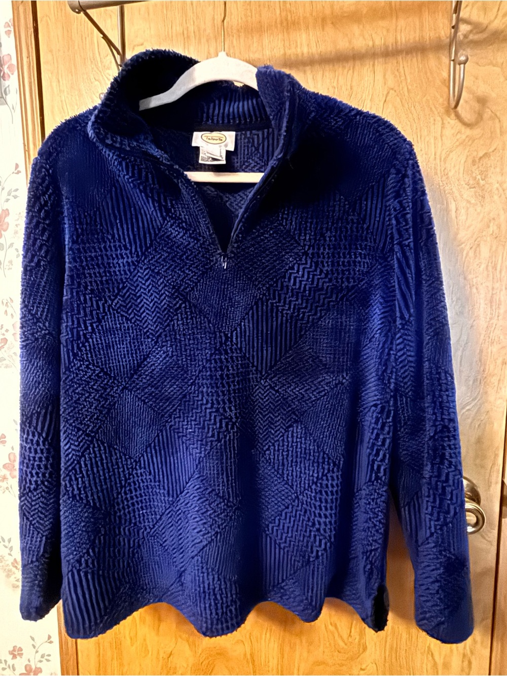 Talbots Navy Plush Quarter-Zip Sweater